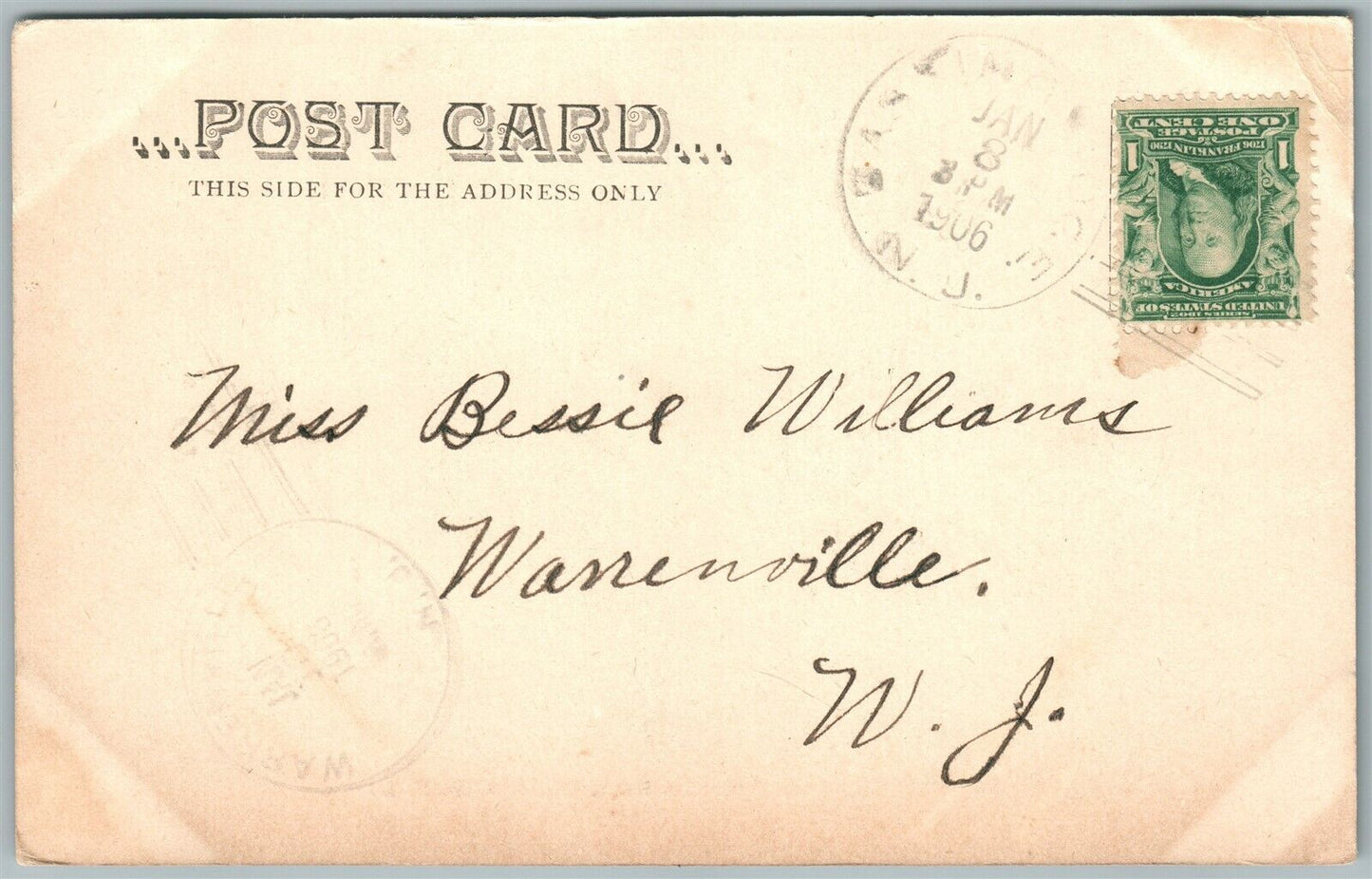 BASKING RIDGE N.J. PRESBYTERIAN CHURCH ANTIQUE 1906 undivided POSTCARD