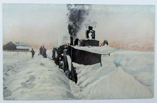 VINTAGE POSTCARD MICHIGAN RAILWAY SNOW REMOVING railroad train