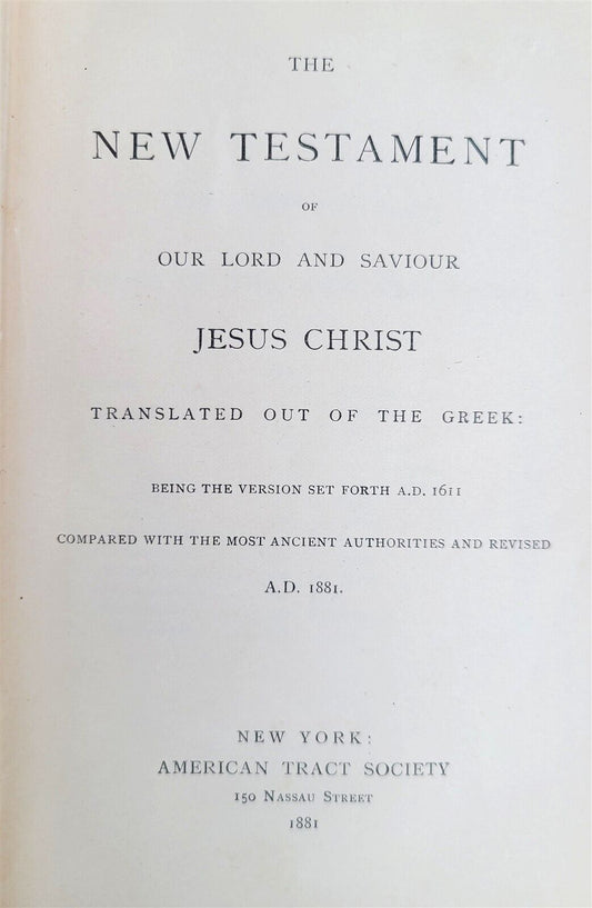 1881 BIBLE in ENGLISH antique NEW YORK AMERICANA NEW TESTAMENT