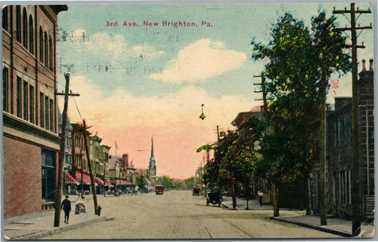NEW BRIGHTON PA 3rd AVE. ANTIQUE POSTCARD