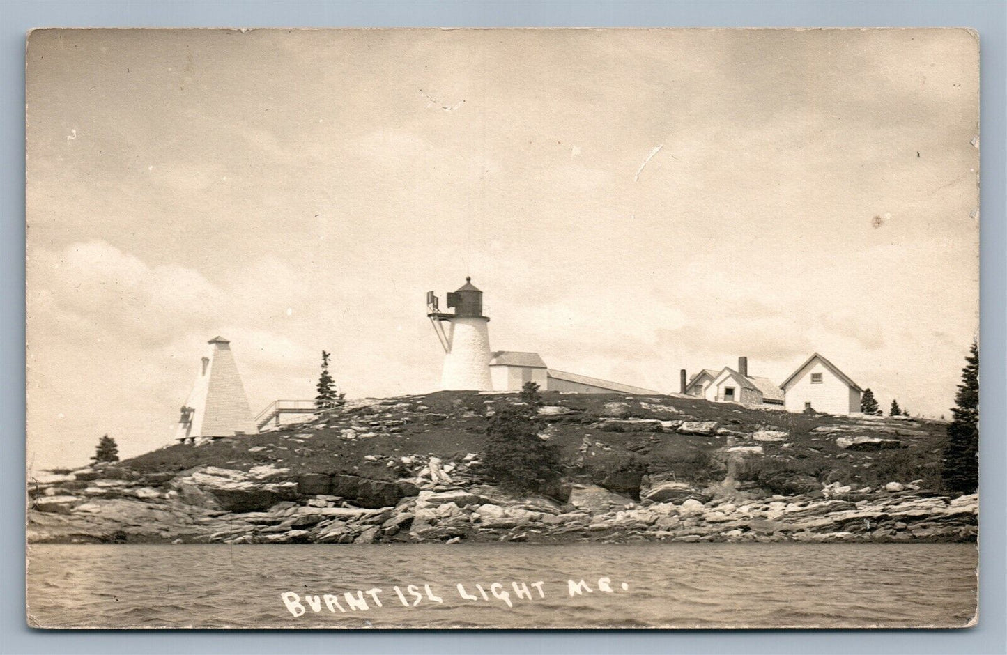 BURNT ISLAND LIGHTHOUSE ANTIQUE REAL PHOTO POSTCARD RPPC