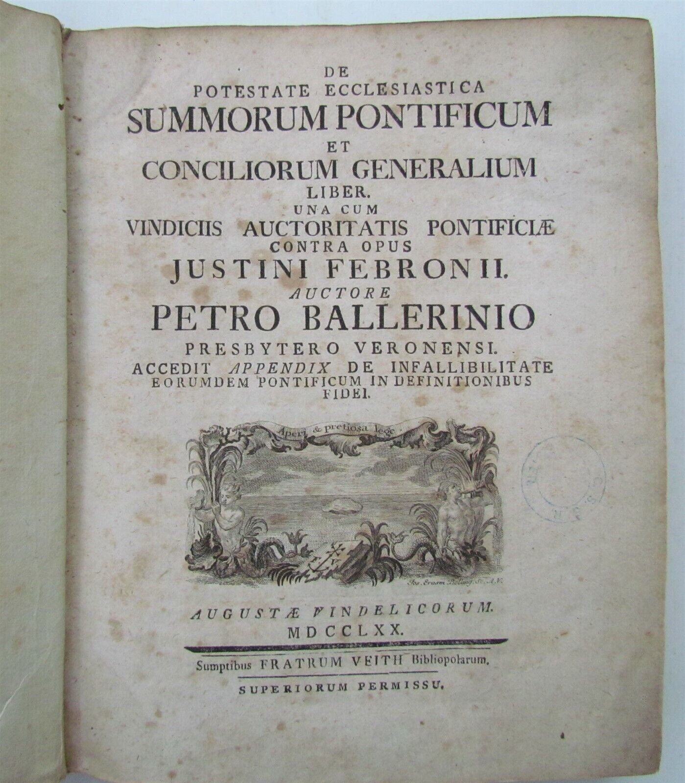 1770 2 volumes VELLUM BOUND ROMANORUM PONTIFICUM by PETRI BALLERINI