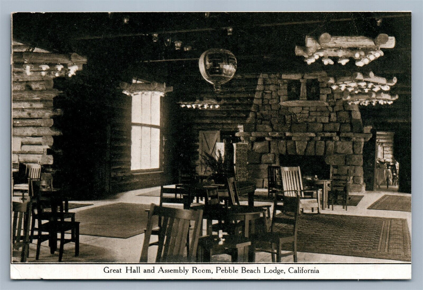 PEBBLE BEACH LODGE CA GREAT HALL & ASSEMBLY ROOM ANTIQUE POSTCARD