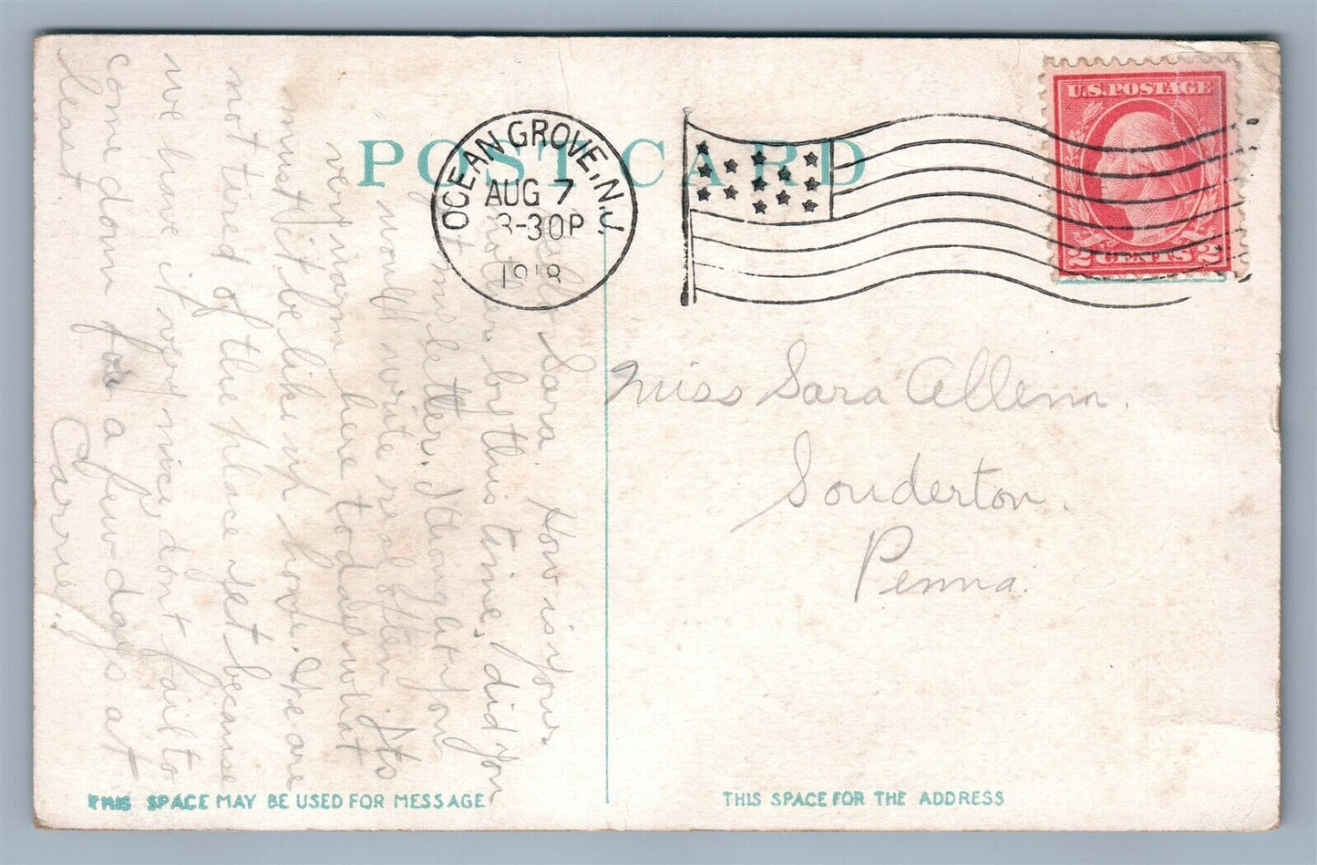 OCEAN GROVE NJ NORTH END HOTEL 1918 ANTIQUE POSTCARD