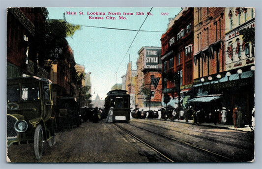 KANSAS CITY MO MAIN STREET TROLLEY ANTIQUE POSTCARD