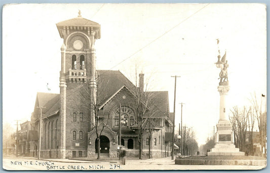 BATTLE CREEK MI NEW M.E. CHURCH ANTIQUE REAL PHOTO POSTCARD RPPC