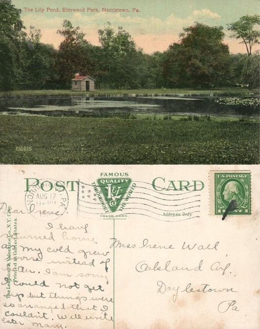 NORRISTOWN PA ELMWOOD PARK 1914 ANTIQUE POSTCARD