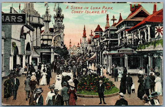BROOKLYN NY LUNA PARK SCENE 1912 ANTIQUE POSTCARD