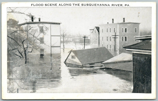 SUSQUEHANNA RIVER PA FLOOD SCENE ANTIQUE POSTCARD