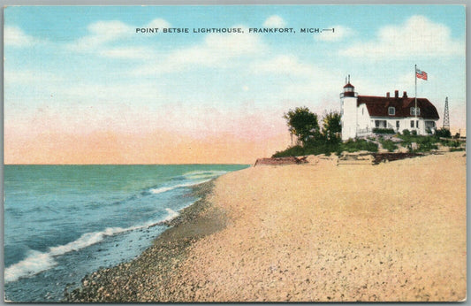 FRANKFORT MI POINT BETSEY LIGHTHOUSE VINTAGE POSTCARD