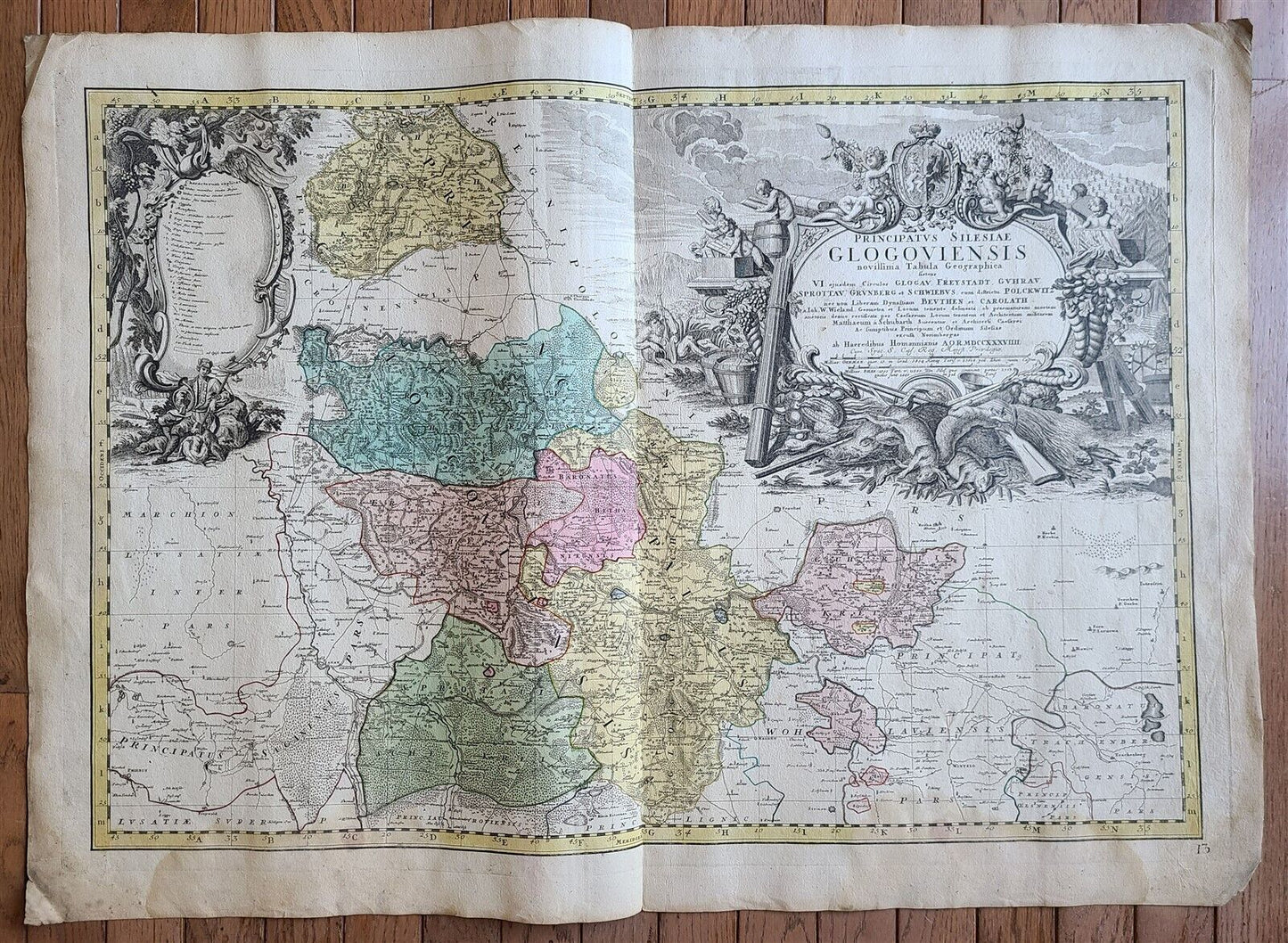 1739 LARGE MAP OF SILESIA POLAND GLOGOVIENSIS antique 25 x 4 3/4"