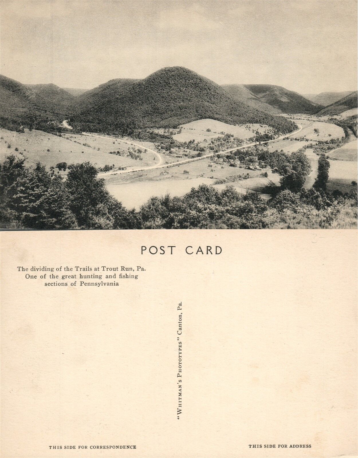 TROUT RUN PA HUNTING & FISHING VINTAGE POSTCARD