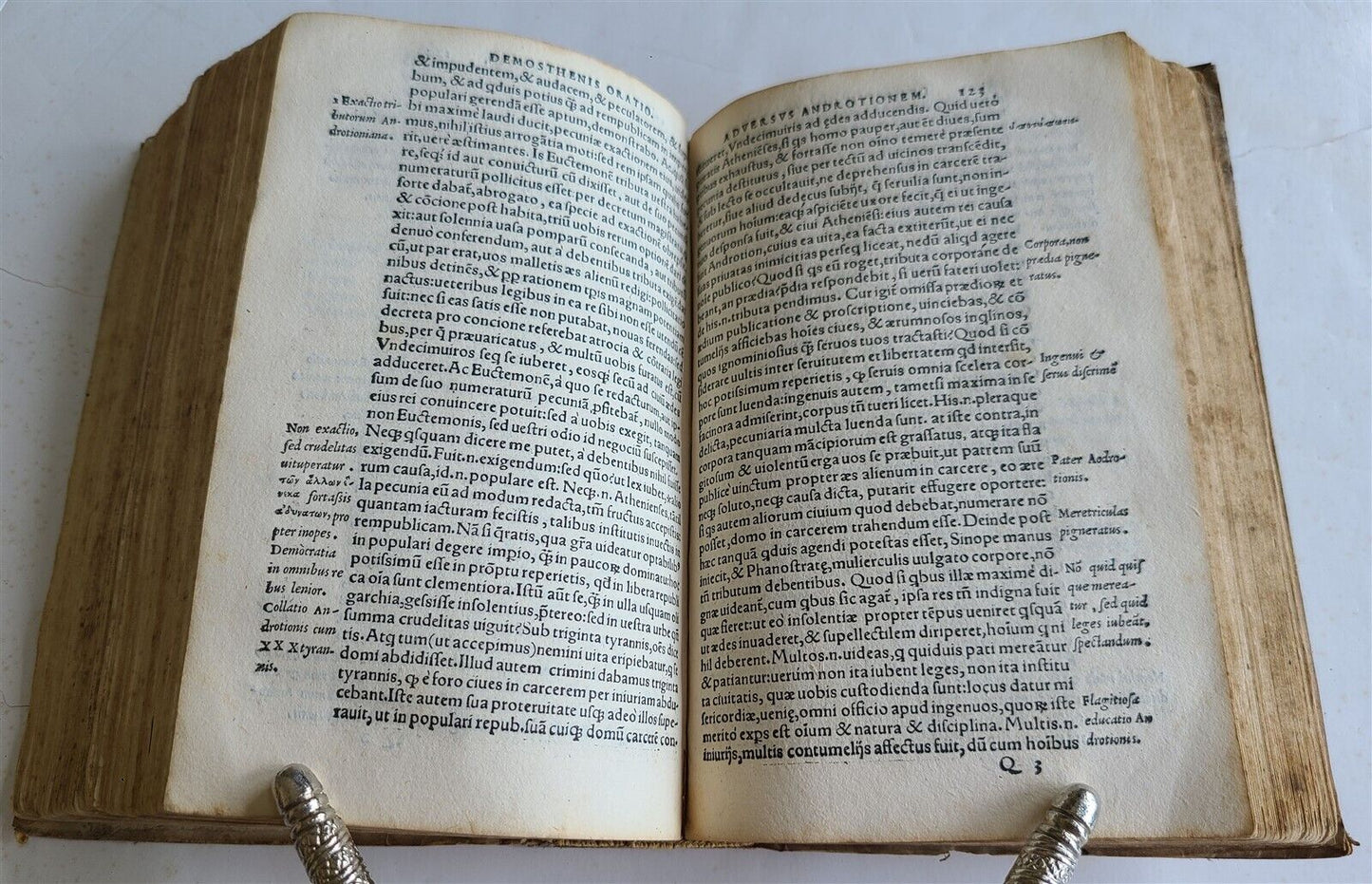 1550 POLITICAL SPEECHES by DEMOSTHENES antique VELLUM BOUND rare