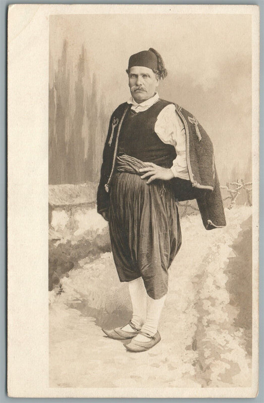 EASTERN EUROPEAN MAN in NATIONAL COSTUME VINTAGE REAL PHOTO POSTCARD RPPC