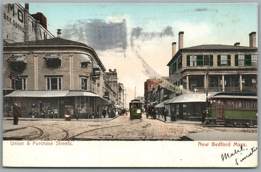 NEW BEDFORD MA UNION AND PURCHASE STREET ANTIQUE POSTCARD