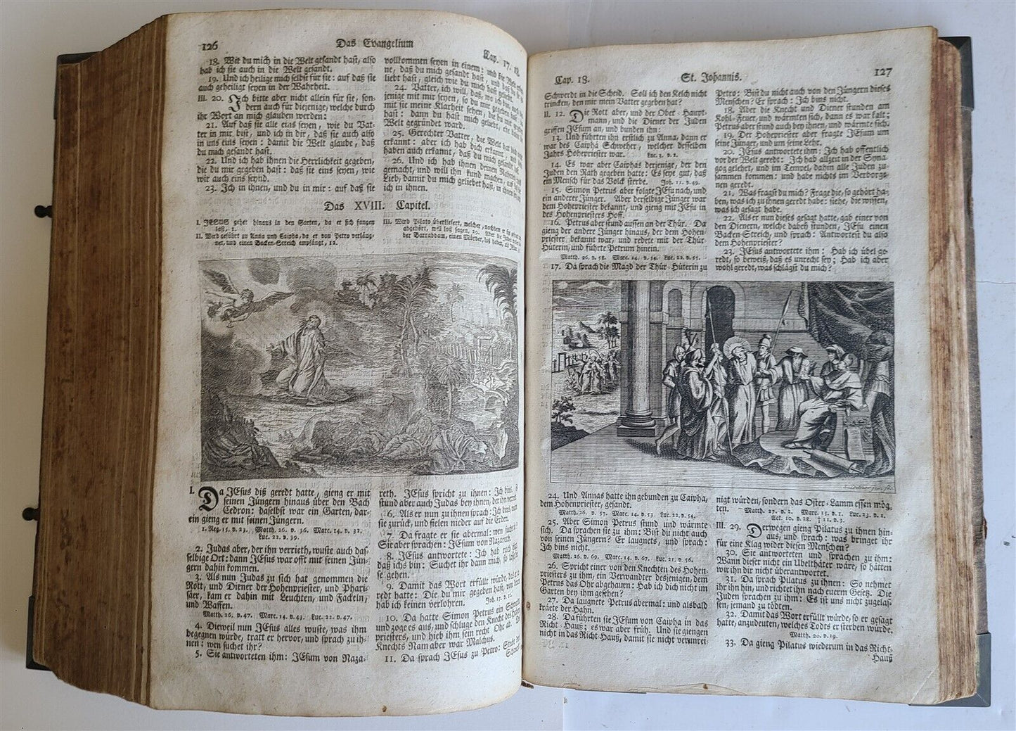 1763 BIBLE ILLUSTRATED IMPRESSIVE PIGSKIN FOLIO AMAZING BRONZE FITTINGS antique