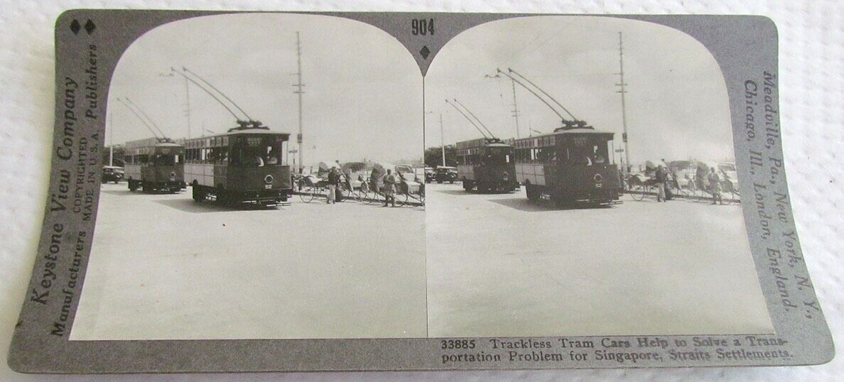 TRACKLESS TRAM CARS SINGAPORE STEREOVIEW photo card