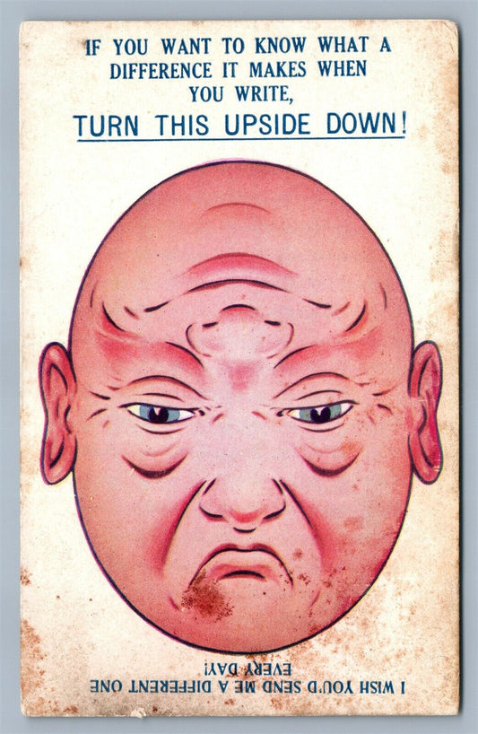 HAPPY & SAD FACE COMIC Turn Upside Down ANTIQUE POSTCARD