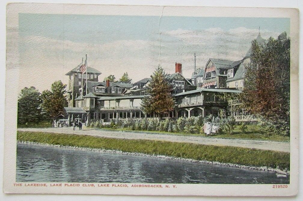1918 VINTAGE POSTCARD LAKE SIDE LAKE PLACID CLUB ADIRONDACKS NY