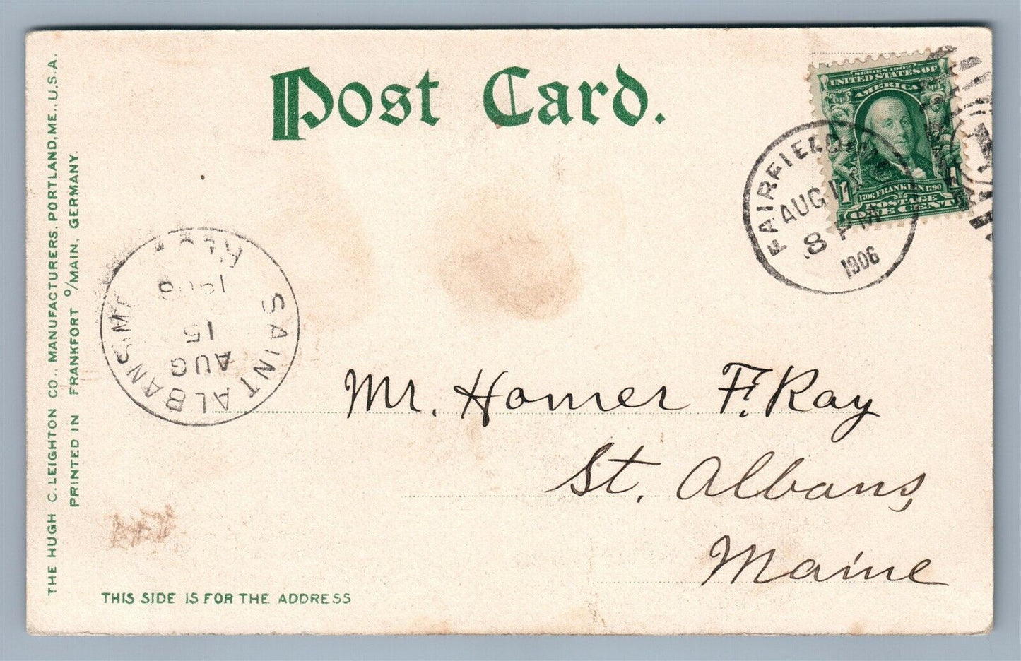 FAIRFIELD ME LIBRARY ANTIQUE POSTCARD