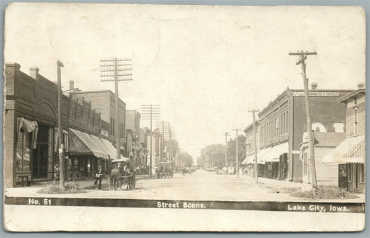 LAKE CITY IA STREET SCENE ANTIQUE REAL PHOTO POSTCARD RPPC