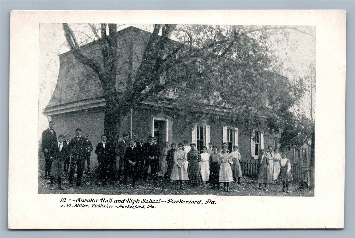 PARKERFORD PA EUREKA HALL & HIGH SCHOOL ANTIQUE POSTCARD