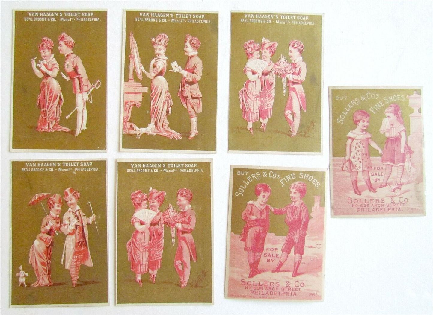 PHILADELPHIA PA YAN HAAGEN'S TOILET SOAP 7 ANTIQUE VICTORIAN TRADE CARDS SET