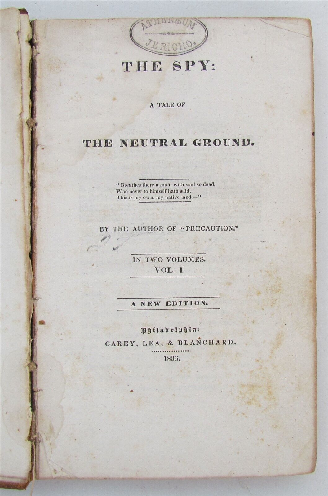 1836 THE SPY TALE of NEUTRAL GROUND by JAMES F. COOPER antique AMERICANA Vol. I