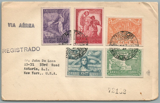 BRAZIL to NEW YORK USA 1948 VINTAGE COVER w/ STAMPS