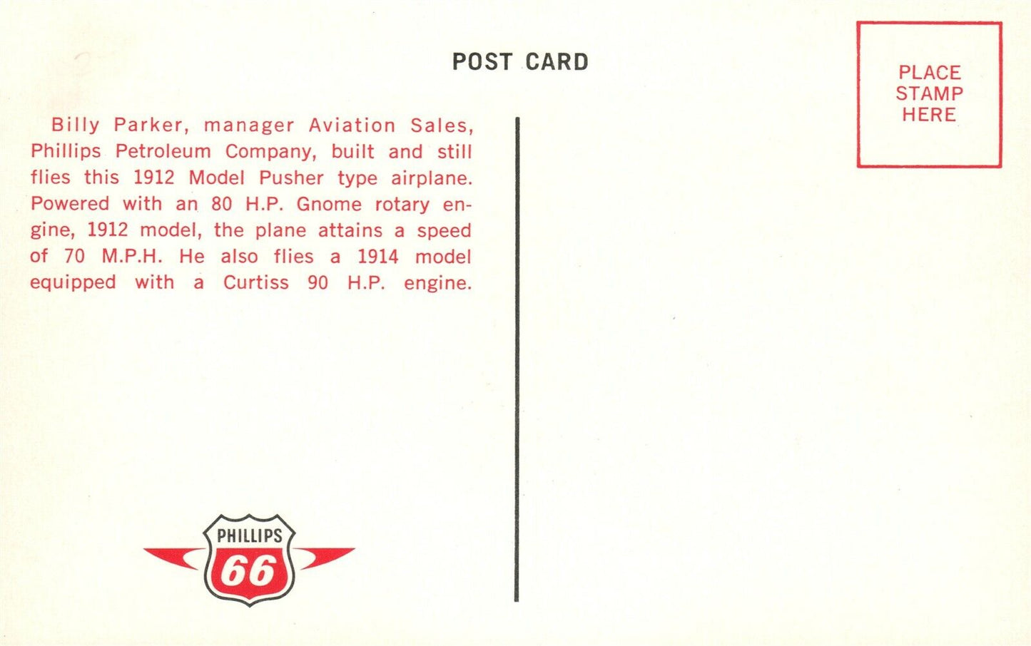 BILLY PARKER 1912 AIRPLANE ANTIQUE POSTCARD early aviation PHILLIPS 66