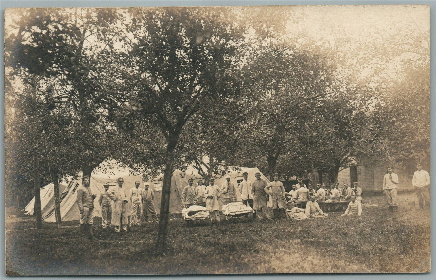 GERMAN WWI WOUNDED SOLDIERS in FIELD HOSPITAL ANTIQUE REAL PHOTO POSTCARD RPPC