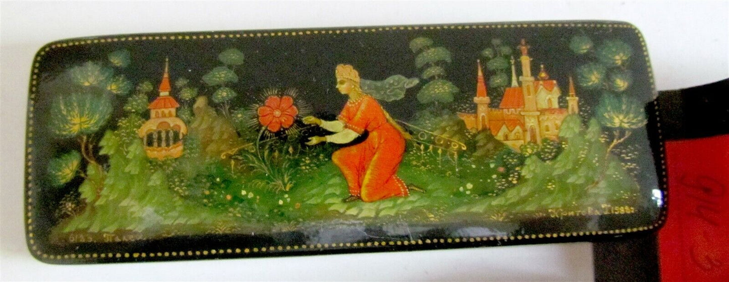 RUSSIAN PALEKH LACQUER BOX SCARLET FLOWER handpainted SIGNED vintage paper mache