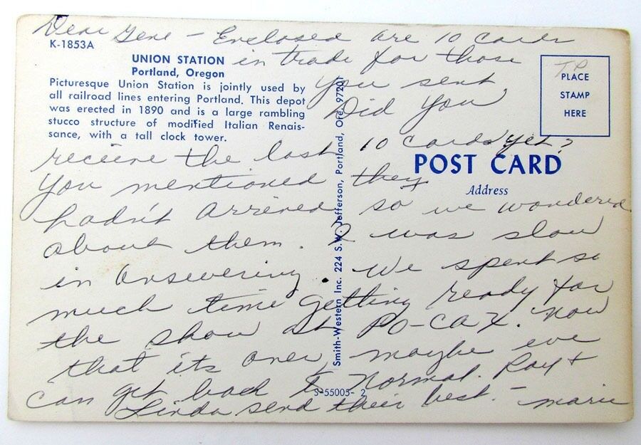 VINTAGE POSTCARD UNION STATION PORTLAND OREGON railroad railway train