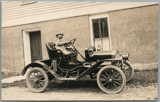 VINTAGE CAR w/ BOY DRIVER ANTIQUE REAL PHOTO POSTCARD RPPC