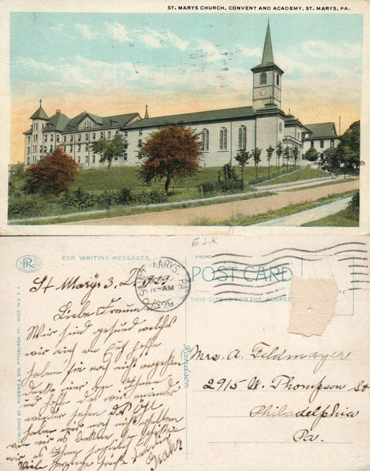 ST.MARYS CHURCH CONVENT & ACADEMY ST.MARYS PA ANTIQUE POSTCARD