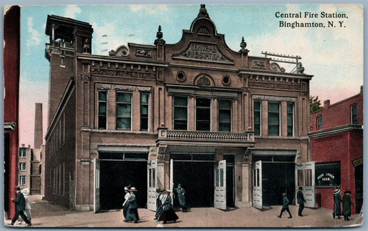 BINGHAMPTON NY CENTRAL FIRE STATION 1913 ANTIQUE POSTCARD