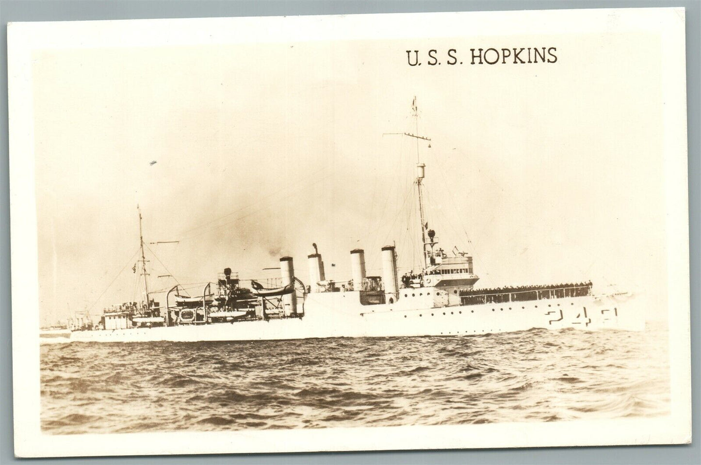 MILITARY SHIP USS HOPKINS VINTAGE REAL PHOTO POSTCARD RPPC