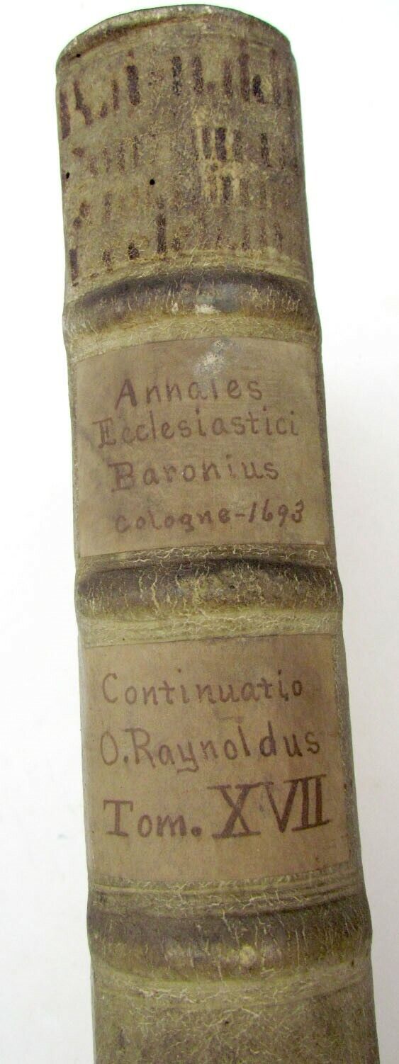 1693 BLIND-STAMPED PIGSKIN OVER WOODEN BOARDS FOLIO ANNALES ECCLESIASTICI