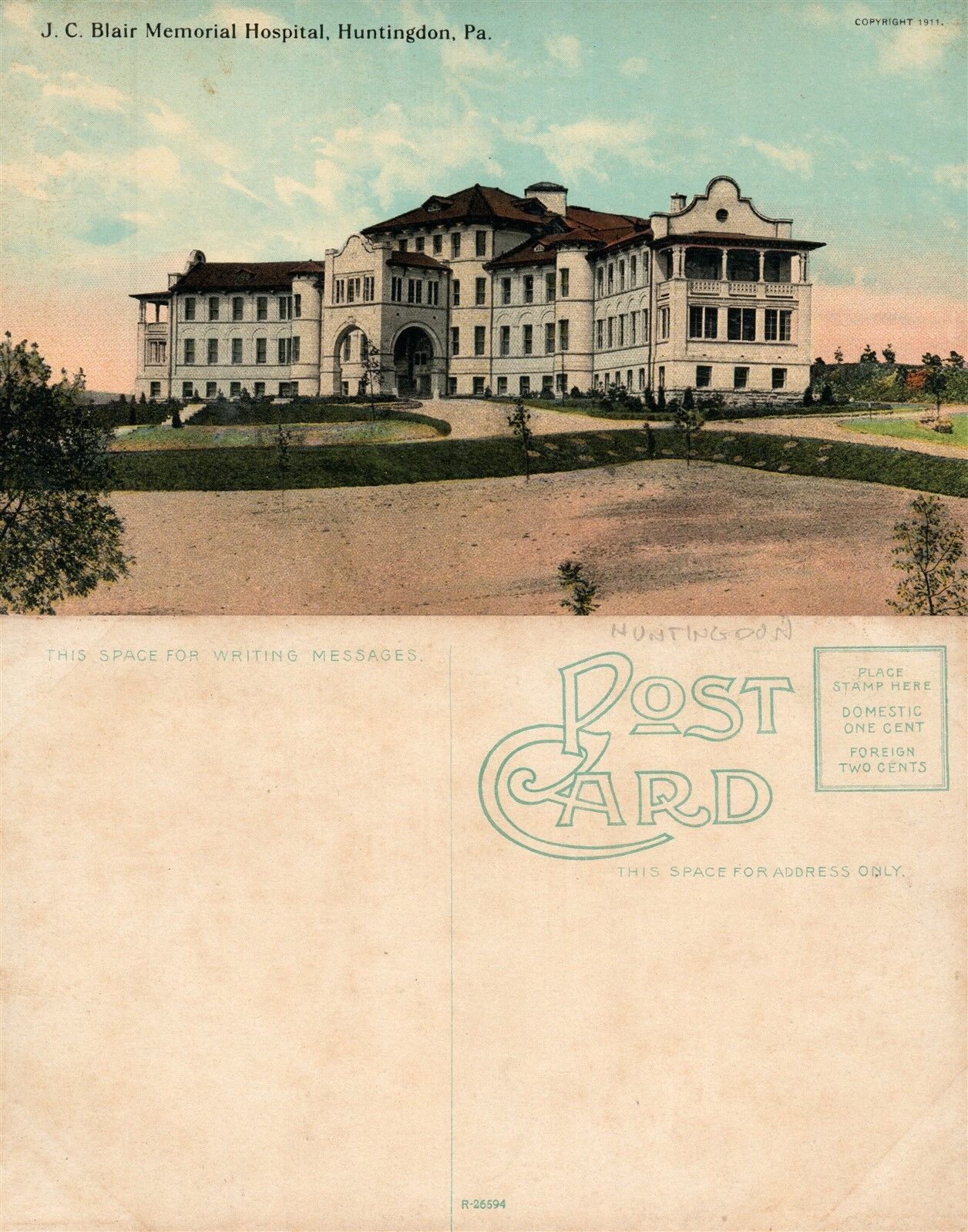 HUNTINGDON PA J.C.BLAIR MEMORIAL HOSPITAL ANTIQUE POSTCARD