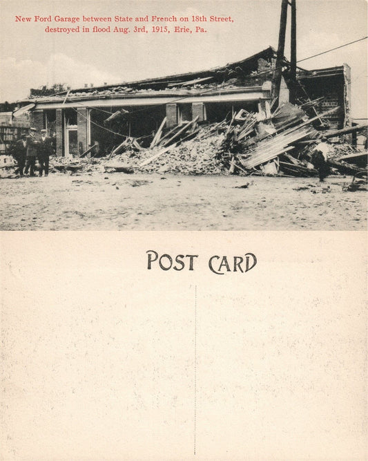 ERIE PA AFTER THE 1915 FLOOD NEW FORD GARAGE on 18th ANTIQUE POSTCARD