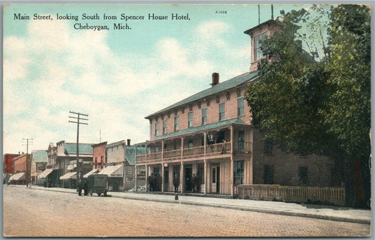 CHEBOYGAN MI MAIN STREET ANTIQUE POSTCARD