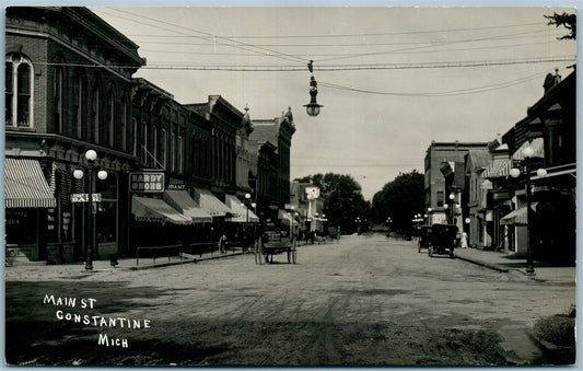 CONSTANTINE MI MAIN STREET ANTIQUE REAL PHOTO POSTCARD RPPC