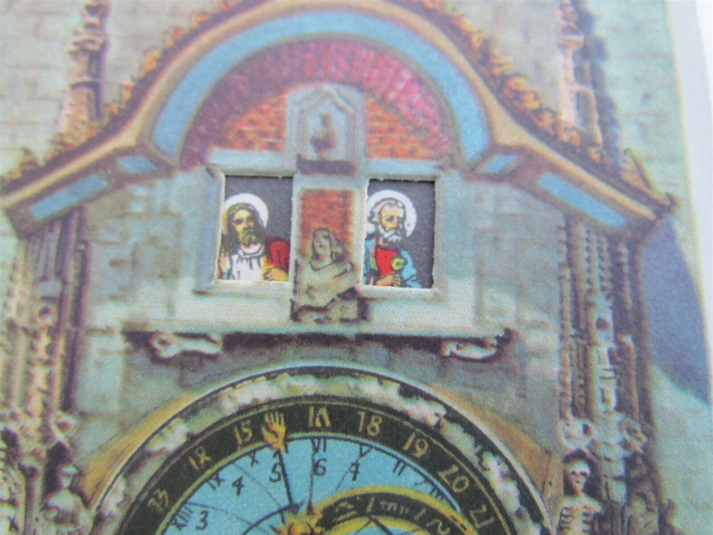 PRAGUE ASTRONOMICAL CLOCK MECHANICAL ANTIQUE CZECH POSTCARD w/ rotating figures