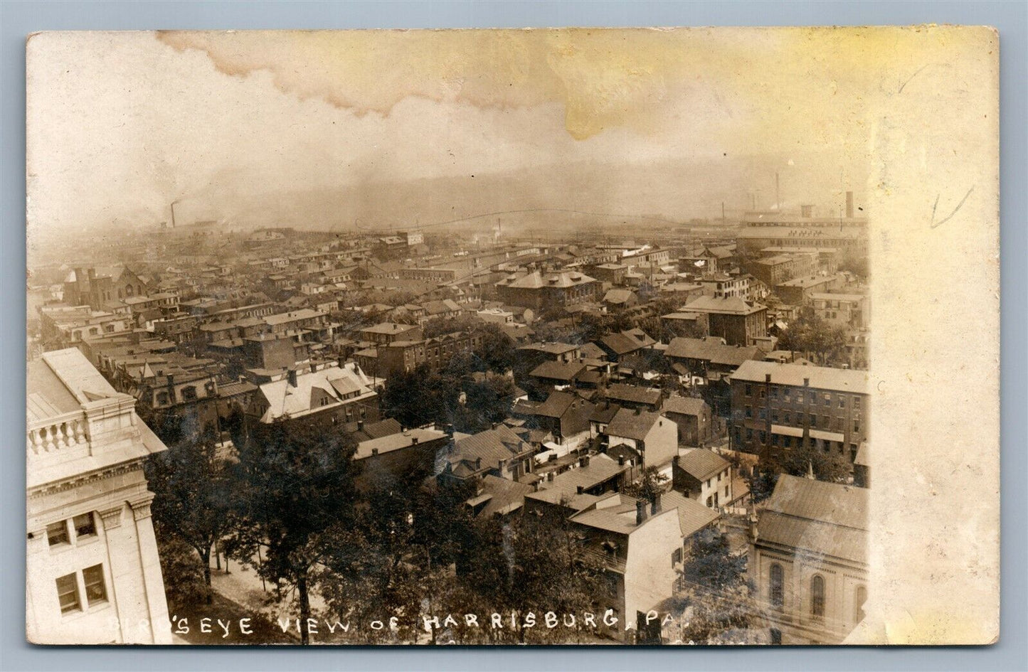 HARRISBURG PA BIRD'S EYE VIEW ANTIQUE REAL PHOTO POSTCARD RPPC