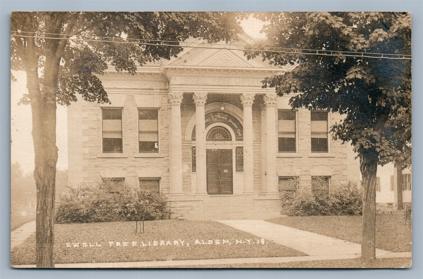 ALDEN NY EWELL FREE LIBRARY ANTIQUE REAL PHOTO POSTCARD RPPC