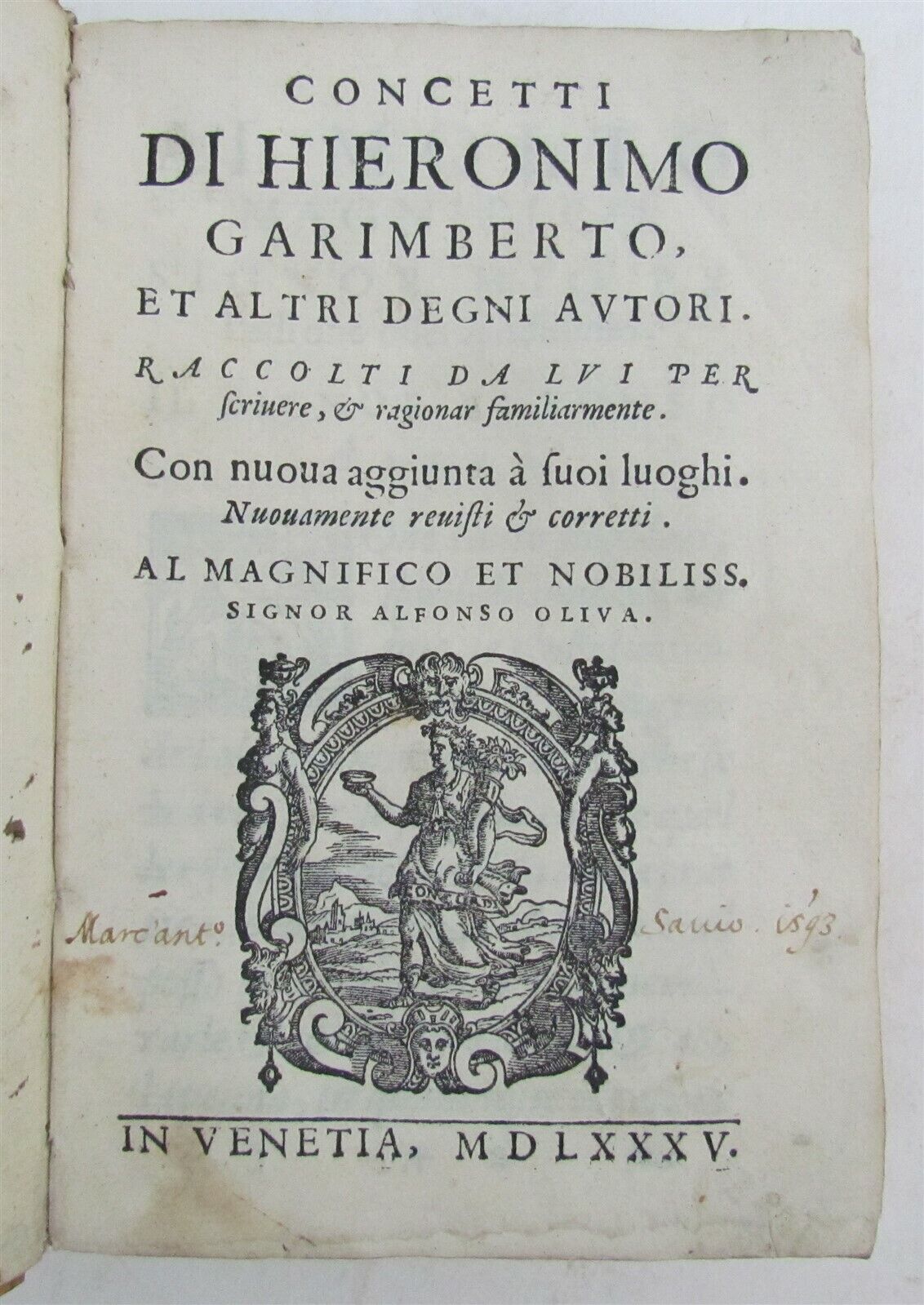 1585 CONCETTI DI HIERONIMO GARIMBERTO antique 16th CENTURY VELLUM BINDING