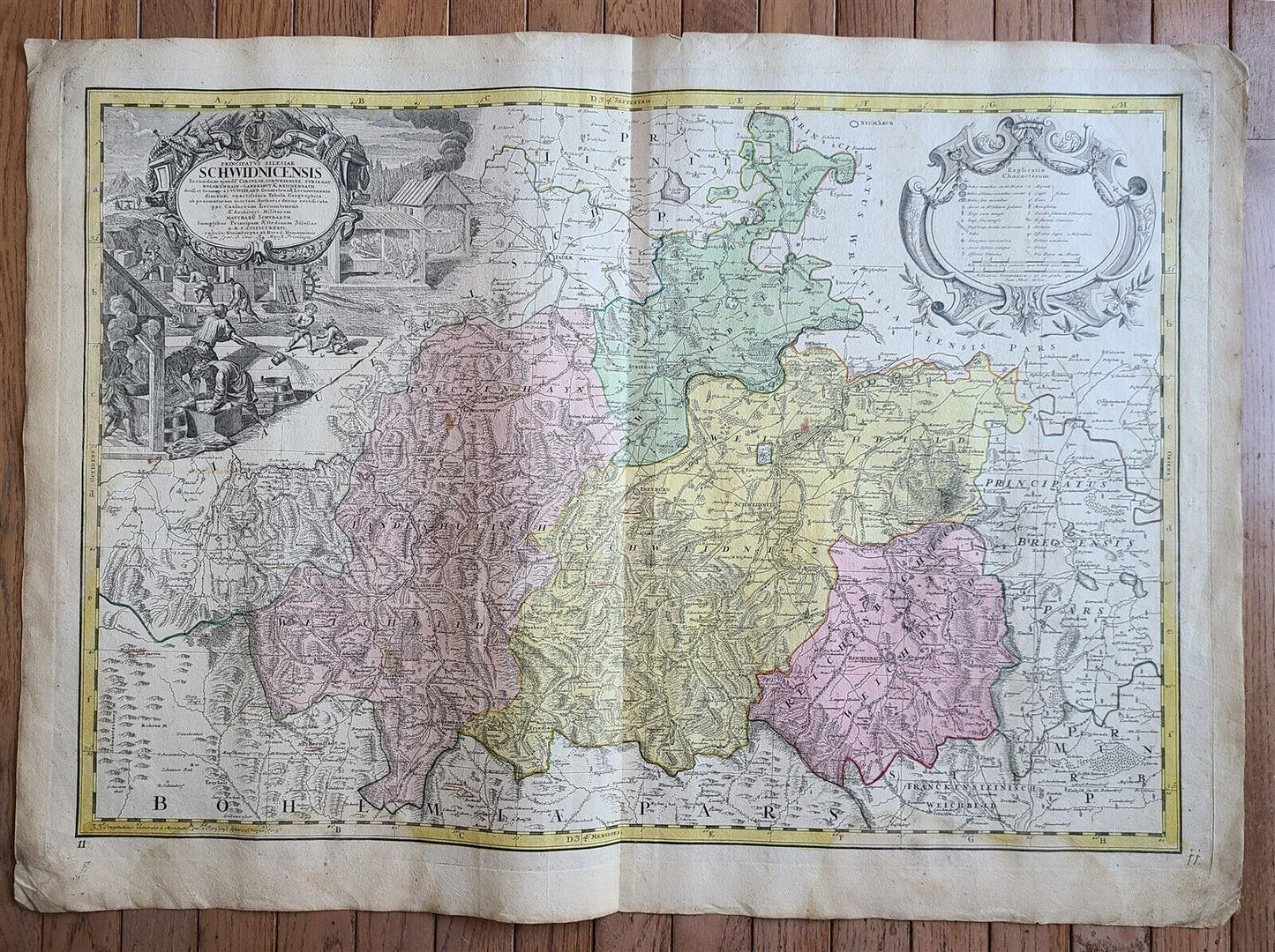 1736 LARGE MAP OF SILESIA POLAND SCHWIDNICENSIS antique 25 x 4 3/4"