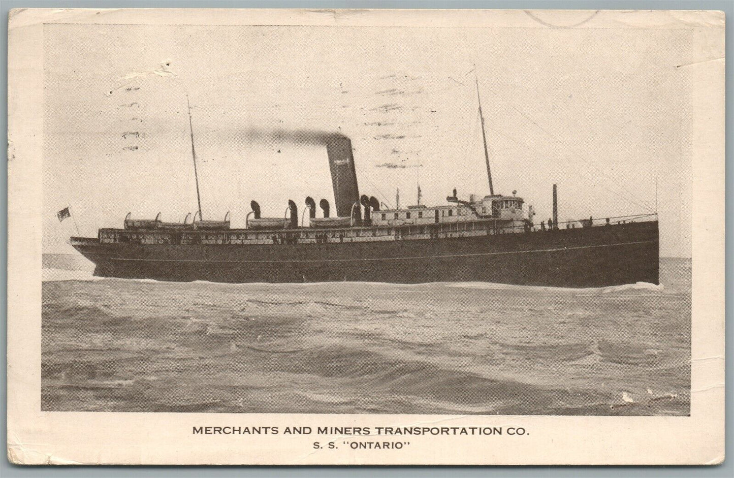 SHIP SS ONTARIO MERCHANTS AND MINERS TRANSPORTATION CO. ANTIQUE POSTCARD