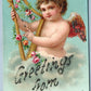 CEDAR FALLS IA GREETINGS ANGEL PLAYING HARP ANTIQUE POSTCARD