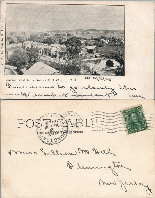 ANTIQUE 1905 UNDIVIDED POSTCARD LOOKING EAST FROM QUARRY HILL CLINTON N.J.